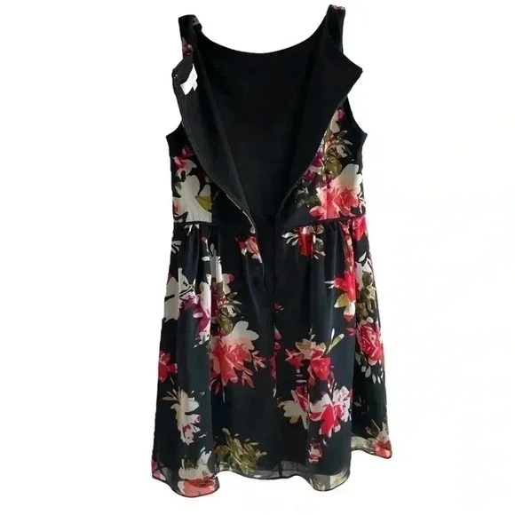 LOFT Petite Black Floral A-Line Sleeveless Dress - Picture 5 of 5